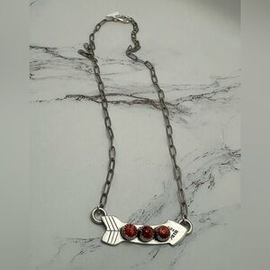 Elegant Silver Arrow Necklace with Red Spiney Oyster
